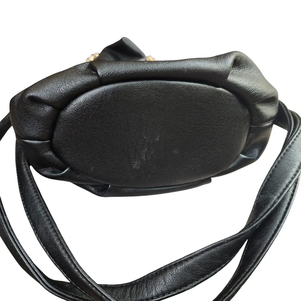 Jessica Simpson Black Faux Leather Bucket Bag Gold Chain Crossbody Designer Glam
